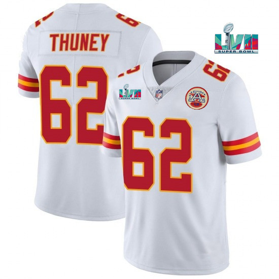 Men’s Kansas City Chiefs #62 Joe Thuney White Super Bowl LVII Patch Vapor Untouchable Limited Stitched Jersey